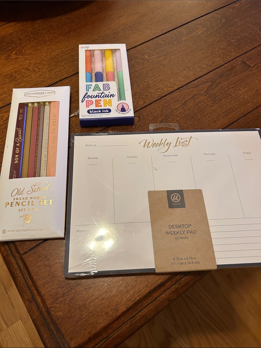 Set of 3 DesignWorks Ink Swear Words Pencils, Weekly Pad, Ooly Fountain Pens NWT